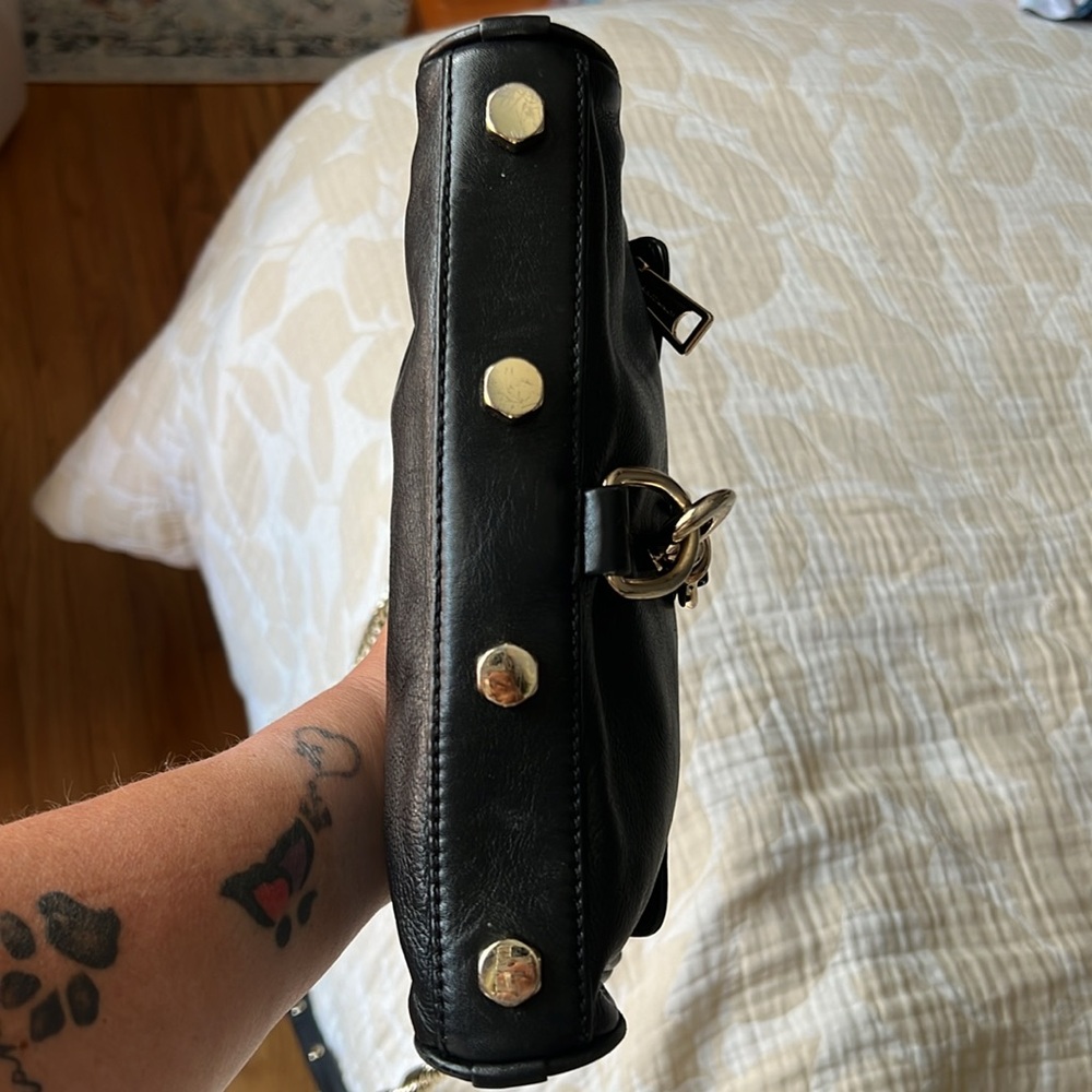 REBECCA MINKOFF BLACK LEATHER SILVER CHAIN LARGE MAC CROSSBODY BAG - Picture 4 of 14